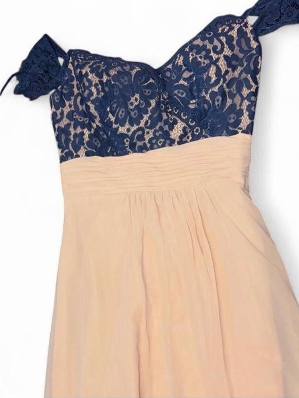 Christina Wu Navy Lace and Blush Maxi Dress
